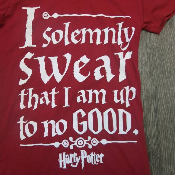 HARRY POTTER I Solemnly Swear Up to No Good T Shirt Size M Women V Neck Red - Picture 2 of 6